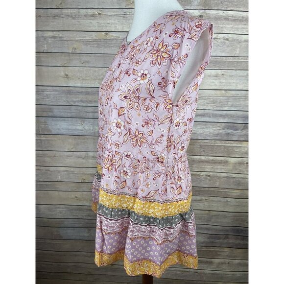 Beach Lunch Lounge XS NWT Tunic Blouse Tiered Ruffled Hem Boho Mixed Floral - Picture 3 of 10